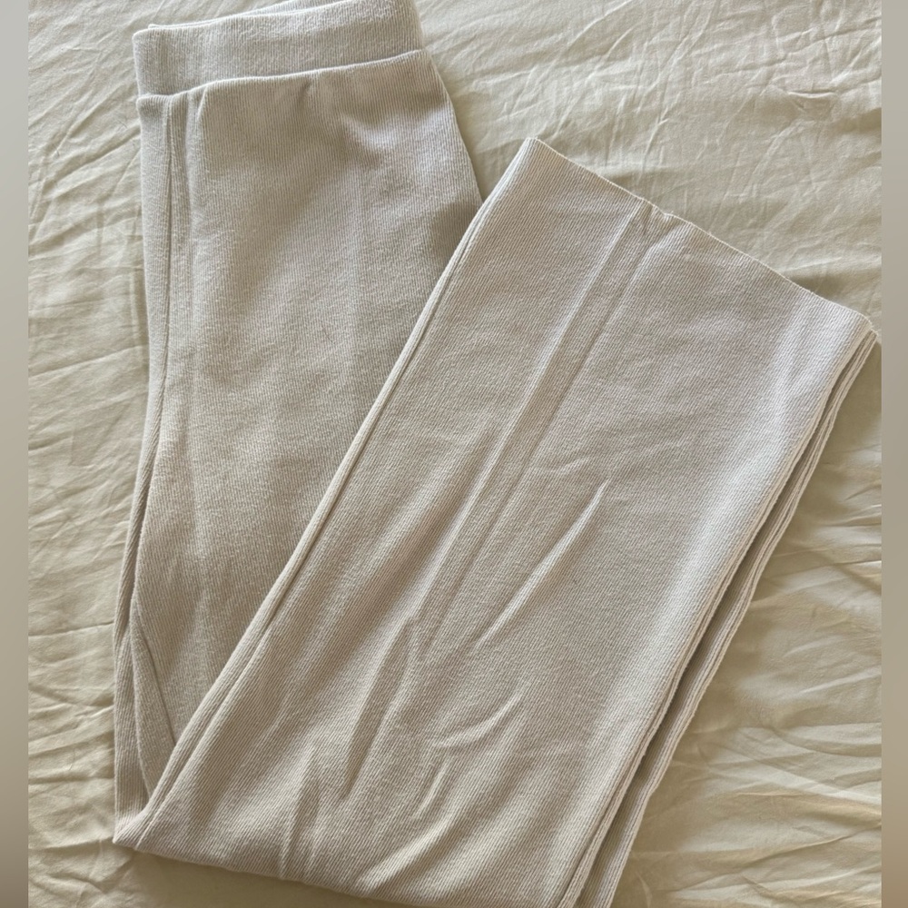 Zara Cream Wide Leg Knit Pants High Waisted
